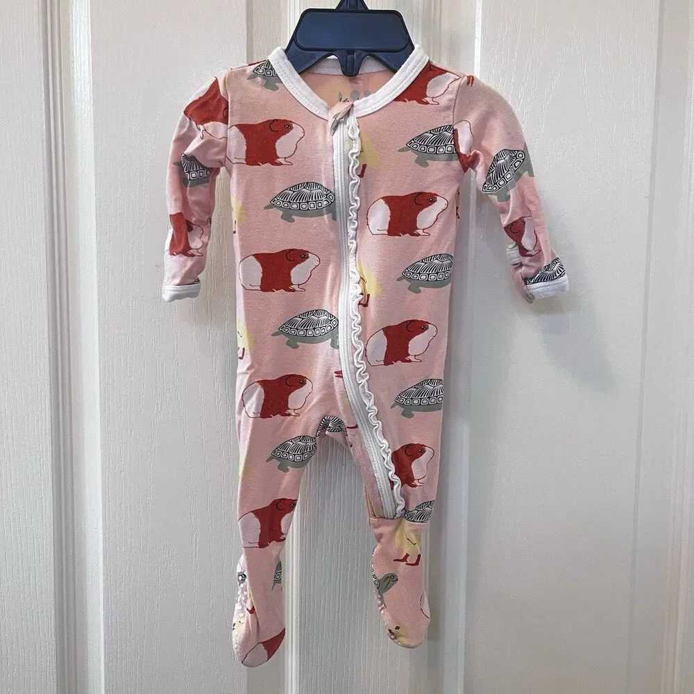 KicKee Pants Peach Blossom Pets Ruffle One Piece Footie Zippy Bamboo Newborn